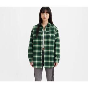 Levi's Dorsey Western Shirt Flannel Women's Pearl Snap Green Plaid Sz XS